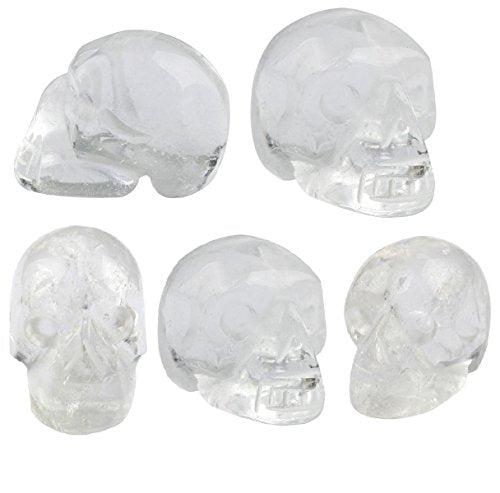 SUNYIK Rock Quartz Carving Skull Stone Pocket Statue Figurine Decor 1" Pack of 5