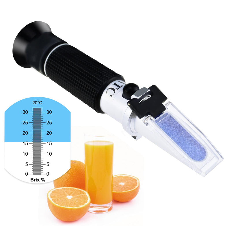 [Australia - AusPower] - Range 0-32% Brix Refractometer with ATC, Brix Meter for High-Concentrated Sugar Solution Content Test Tool 0.2% Division, Refractometer Check Growing Plants Ripeness for Making Juice, Brandy, Beer 0 - 32% Brix 