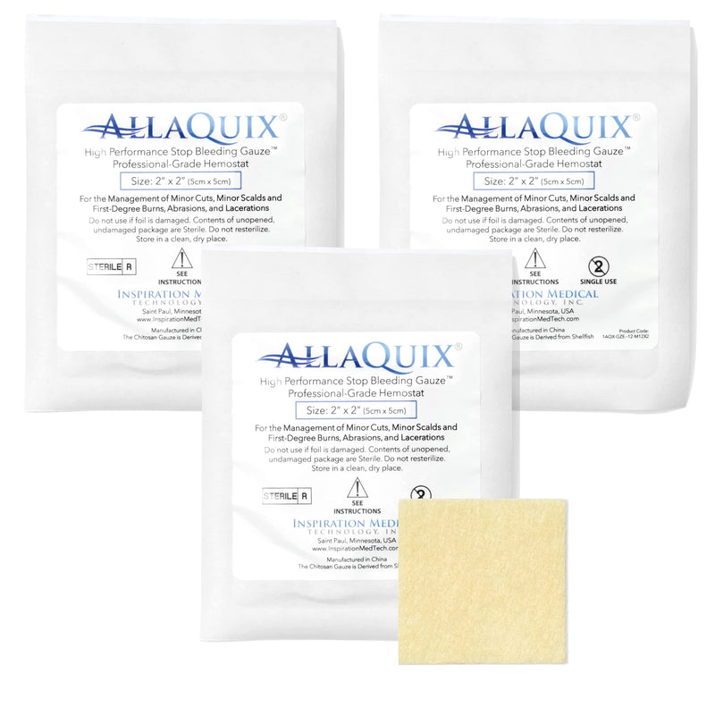 [Australia - AusPower] - High Performance Stop Bleeding Gauze - Large (2"x2"Square) - (3-Pack) Professional-Grade First-Aid Hemostatic Gauze (Blood Clotting Bandage) 2" x 2" Large (Pack of 3) 