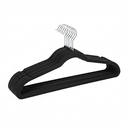Simplify 10 Super Slim Velvet Huggable Hangers in Black