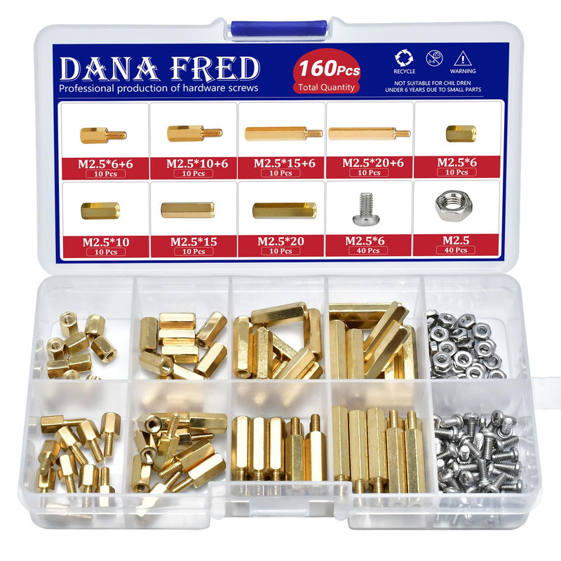 [Australia - AusPower] - M2.5 Hex Standoff Spacers Nuts Screws Kit,160 Pcs M2.5 Male Female Metric Thread Mount Spacer Screw Nut Bolt Motherboard Spacer Accessories for PCB, Desktop Computers Circuit Board Assortment Kit M2.5 Brass Standoff Kit 