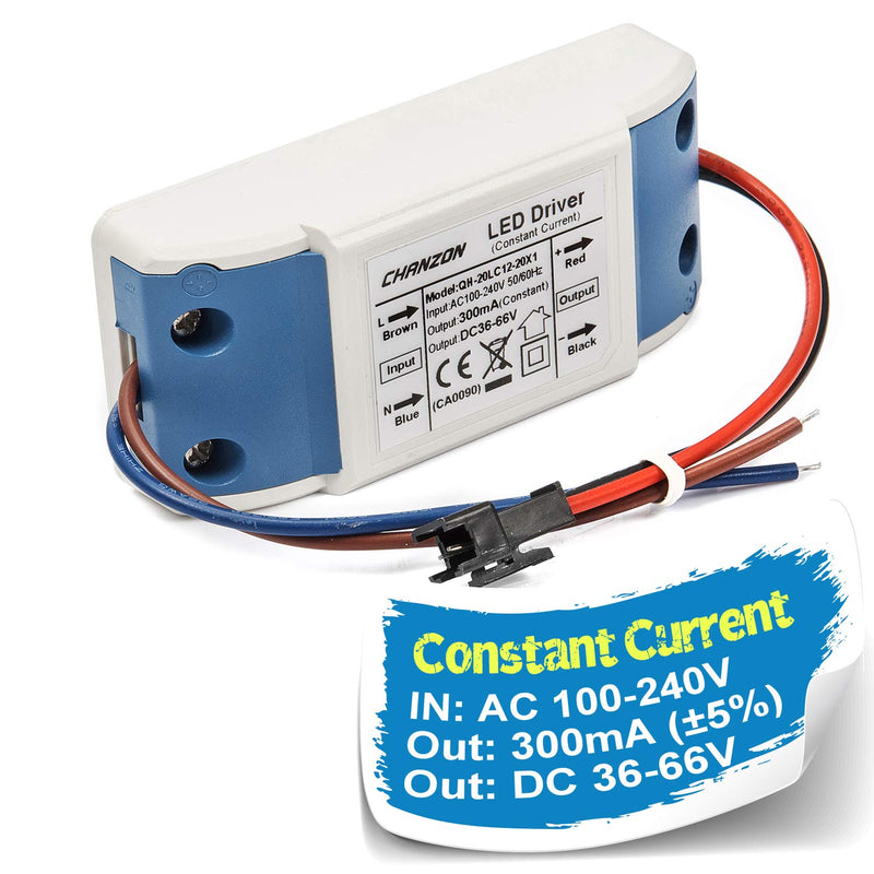 Chanzon LED Driver 300mA (Constant Current Output) 36V-66V (Input 100-240V AC-DC) (12-20) x1W 12W 15W 18W 20W Power Supply 300 mA Lighting Transformer Drivers for High Power COB Chips (Plastic Case) C) 300mA(Constant) 36-66V (12-20)*1