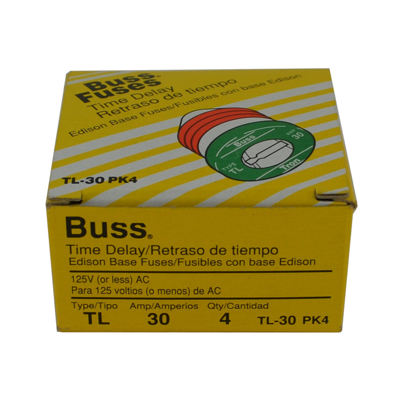 [Australia - AusPower] - Bussman TL-30PK4 30 Amp TL Edison Plug Time Delay Fuse 4 Count 