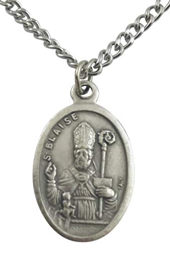 Men's Patron Saint Medal 3/4 Inch Long with Stainless Steel Chain Saint Blaise