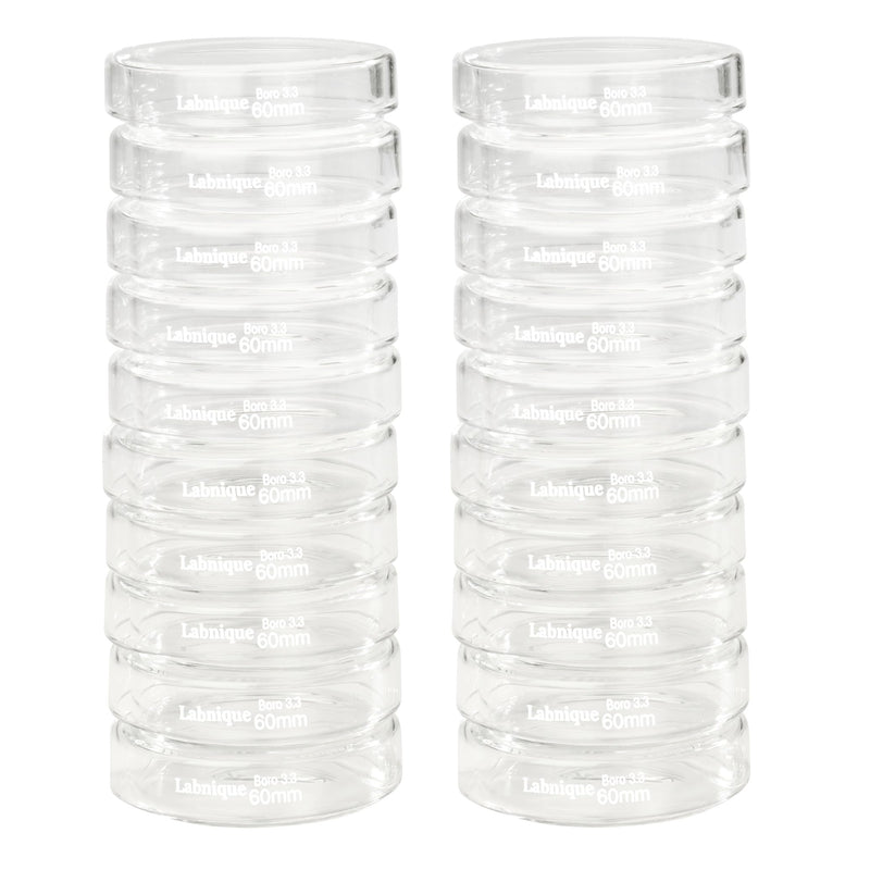 Borosilicate Glass Petri Dish with Lid, Tissue Culture Dish (60 mm, Pack of 20) 60 mm, Pack of 20