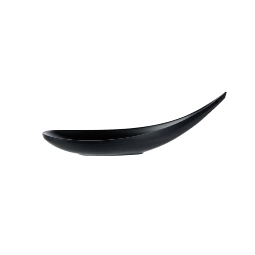 Set of 10 black melamine teardrop tasting spoons by Restaurantware, 4.3 inches for desserts or tasting portions.