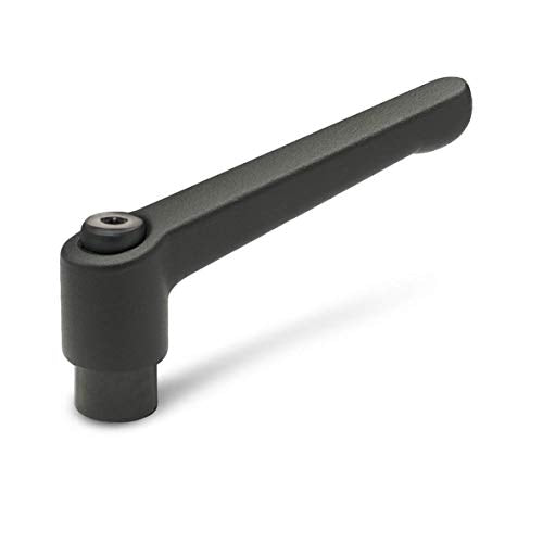 Ganter Normelemente Adjustable clamping lever with threaded bushing, GN 300-108-M12-SW, bushing burnished steel, handle die-cast zinc, black, plastic-coated, pack of 1 Handle length: 108mm; Thread: M12