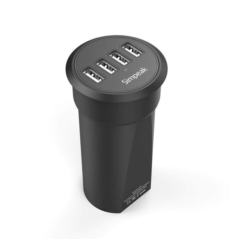 [Australia - AusPower] - Simpeak 30W 4-Port USB Desk Charger Desktop Charging Station Mounts on The 2.0"/2.4" Grommet Hole with Power Cable (Match 2pcs Grommet),C51 Black 