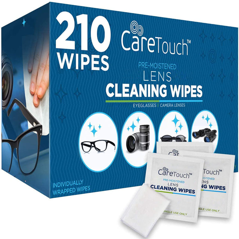 [Australia - AusPower] - Care Touch Lens Cleaning Wipes for Eyeglasses, 210ct - Individually Wrapped, Eye Glass Cleaning, Lens Wipes for Glasses/Sunglasses, Packaging May Vary 210 Count (Pack of 1) 
