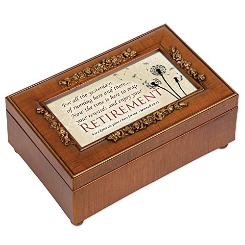 Cottage Garden Reap Reward Enjoy Retirement Woodgrain Embossed Jewelry Music Box Plays How Great Thou Art