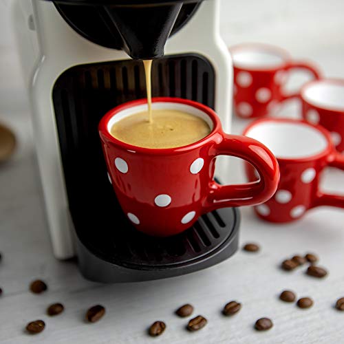 City to Cottage Ceramic Espresso Cups of 4, Small Expresso Shots, Demitasse, Perfect for Espresso Machine, Handcrafted Cups (Red Polka dot) Red