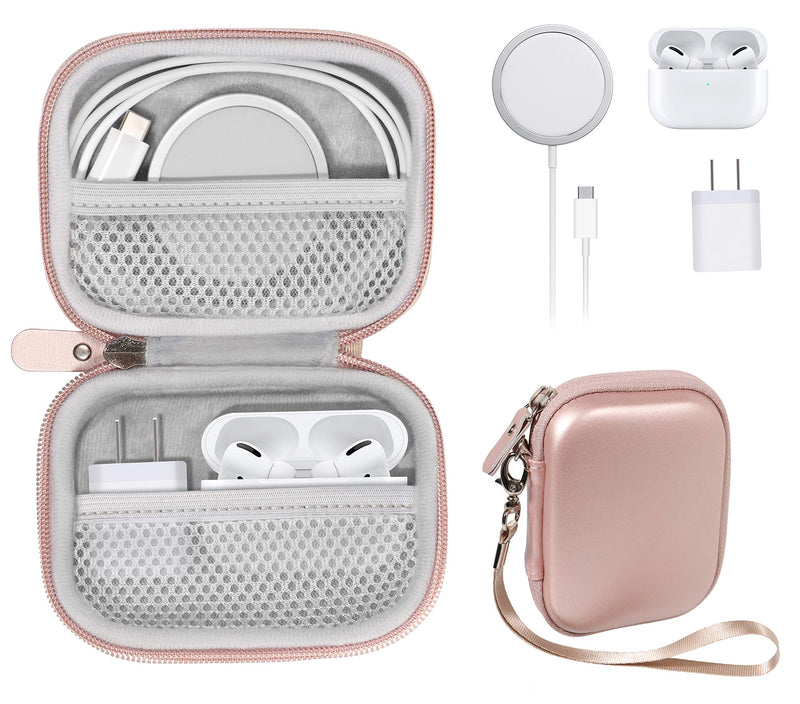 [Australia - AusPower] - Travel Protection and Storage Case for Airpods Case, Featured Design, mesh Pouches for airpods case, Wall Charger and Cable, (Rose Gold) Rose Gold 