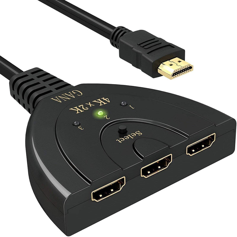 [Australia - AusPower] - HDMI Switch, GANA 4K HDMI Splitter 3 in 1 Out, 3-Port HDMI Switcher Selector with Pigtail HDMI Cable,Supports Full HD 4K 1080P 3D Player, HDMI Hub Compatible with Fire Stick,HDTV,PS4 Game Consoles,PC 