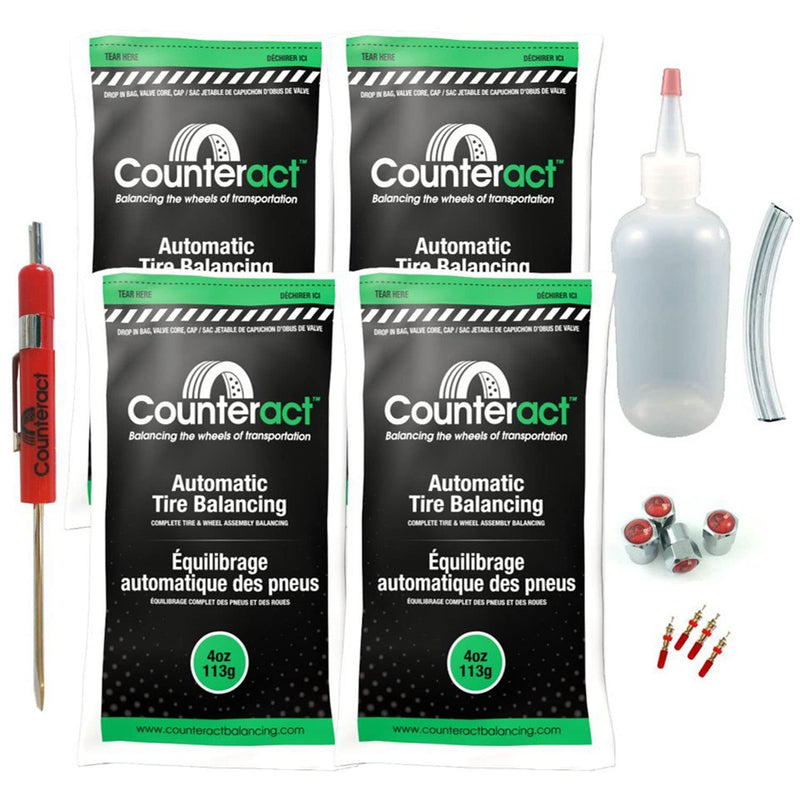 [Australia - AusPower] - Counteract DIYK-4 Do It Yourself Tire/Wheel Balancing Beads Kit - Off -Road, Light Duty Truck Tires, (4) 4oz DIY Bead Bags, (4) Valve Caps and Cores, (1) Core Remover, Injector Bottle 4pk 