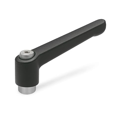 Ganter Standard Elements Adjustable Clamping Lever with Stainless Steel Insert Nut – GN 300.1 | Port and Mount Screw In Stainless Steel | Die-Cast Zinc Handle Black Plastic Coating, black, GN 300.1-45-M5-SW Handle length: 45mm; Thread: M5