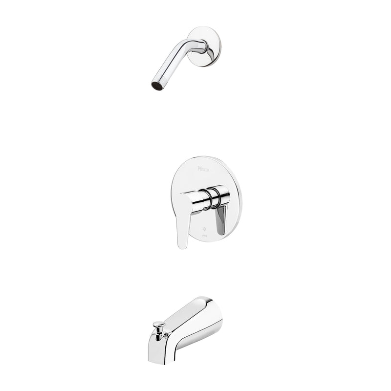 Pfister R890700 Polished Chrome Modern Single Handle Tub and Shower Faucet Trim Kit with ADA Compliance, Less Showerhead, Contemporary Bathroom Fixture Set, 1 Pack