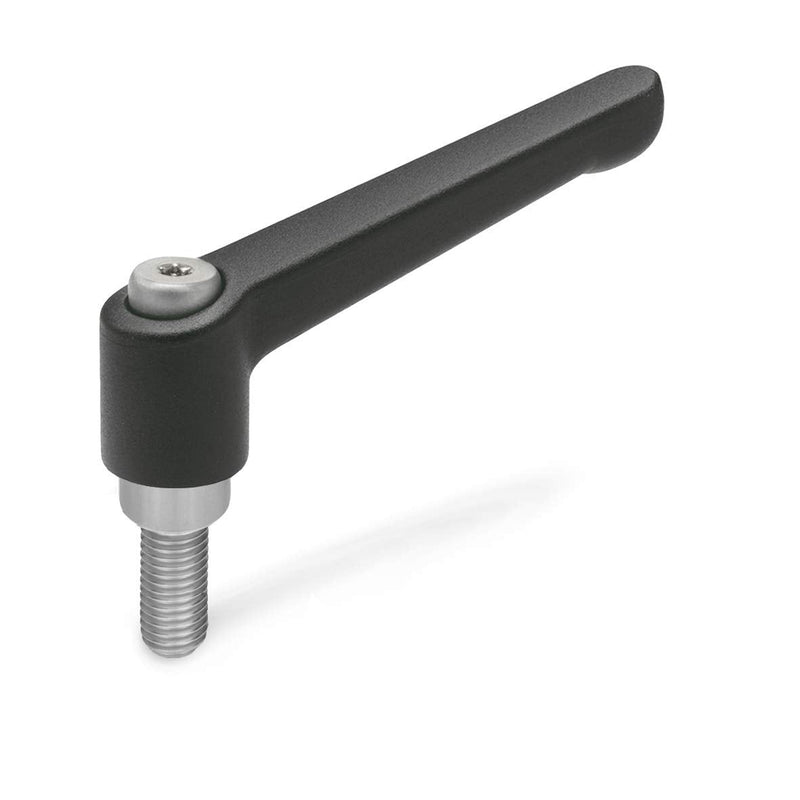 Ganter Standard Elements Adjustable Clamping Handle with Stainless Steel Screws – GN 300.1 Handle Length: 45 mm Screw Thread and Locking Screw In Stainless Steel | Die-Cast Zinc Handle Black Plastic Coated | 1 piece), black, GN 300.1-45-M6-25-SW