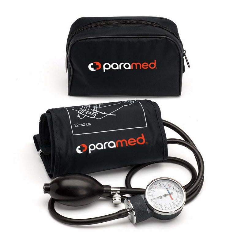 [Australia - AusPower] - PARAMED Aneroid Sphygmomanometer – Manual Blood Pressure Cuff with Universal Cuff 8.7-16.5" and D-Ring – Carrying Case in The kit – Black – Stethoscope Not Included 