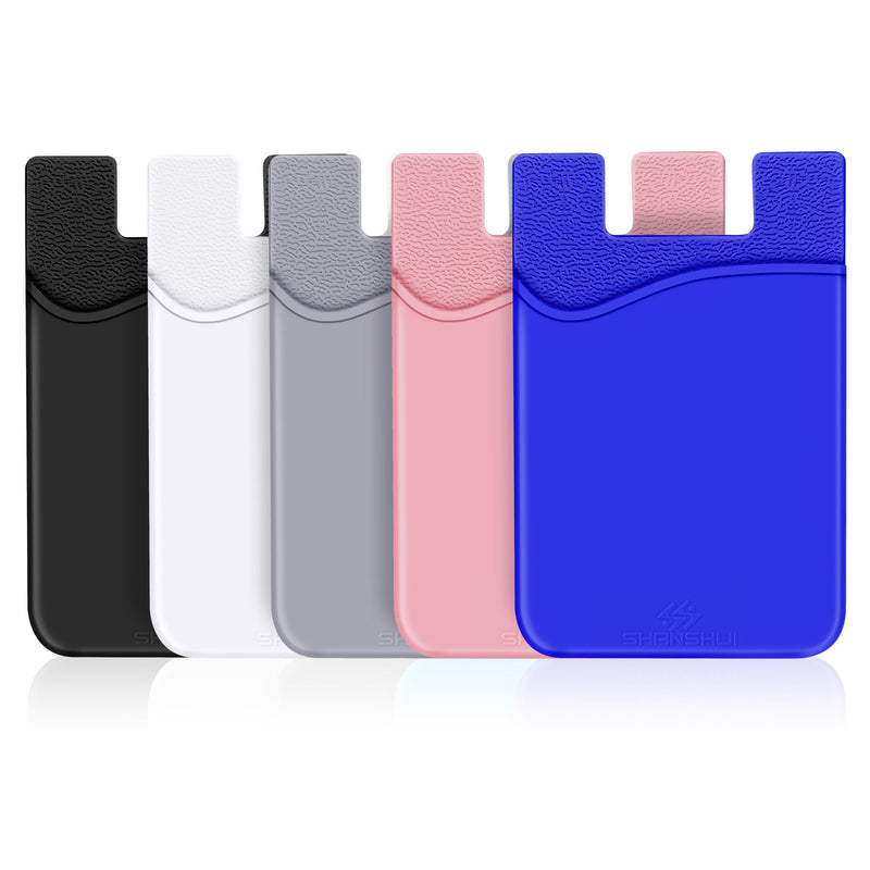 [Australia - AusPower] - SHANSHUI Phone Card Holder, Silicone Card Holder for Phone Case Wallet Credit Card Holder Strong Adhesive Pocket Stick on Compatible for iPhone & All Smartphones Multi-Colors(5 Pack) 