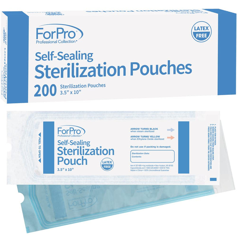 [Australia - AusPower] - ForPro Professional Collection Self-Sealing Sterilization Pouches, Latex-Free, Color Changing Indicator, 3.5" W x 10" L, 200-Count 