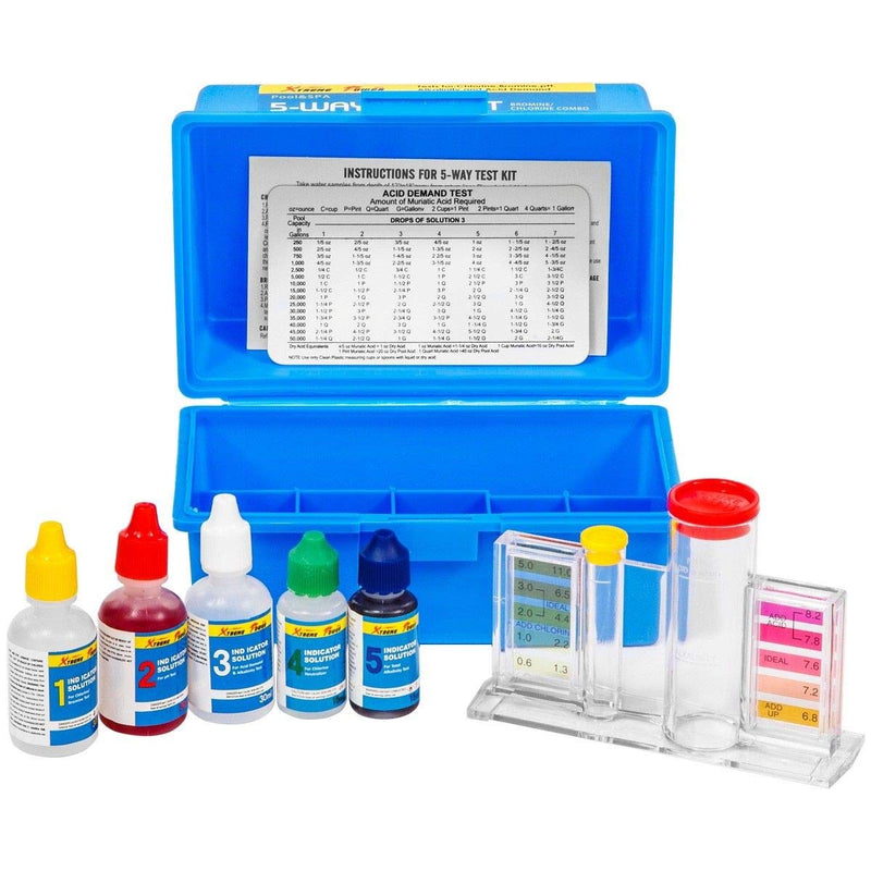 [Australia - AusPower] - XtremepowerUS 5-Way Swimming Pool Test Kit pH, Chlorine, Bromine, Alkalinity Chemistry Testing with Case Spa, Inground Above Ground Pool Residential 