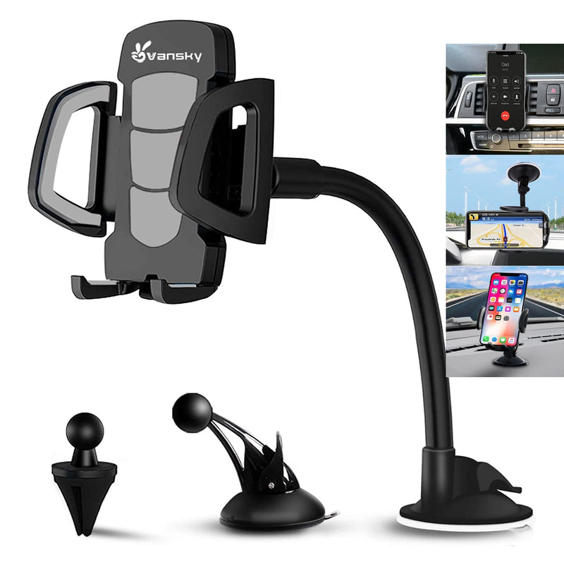 [Australia - AusPower] - Car Phone Mount, Vansky 3-in-1 Cell Holder Air Vent Dashboard Mount Windshield for iPhone Xs Max R X 8 Plus 7 6S Samsung Galaxy S9 S8 Edge S7 S6 LG Sony and More 
