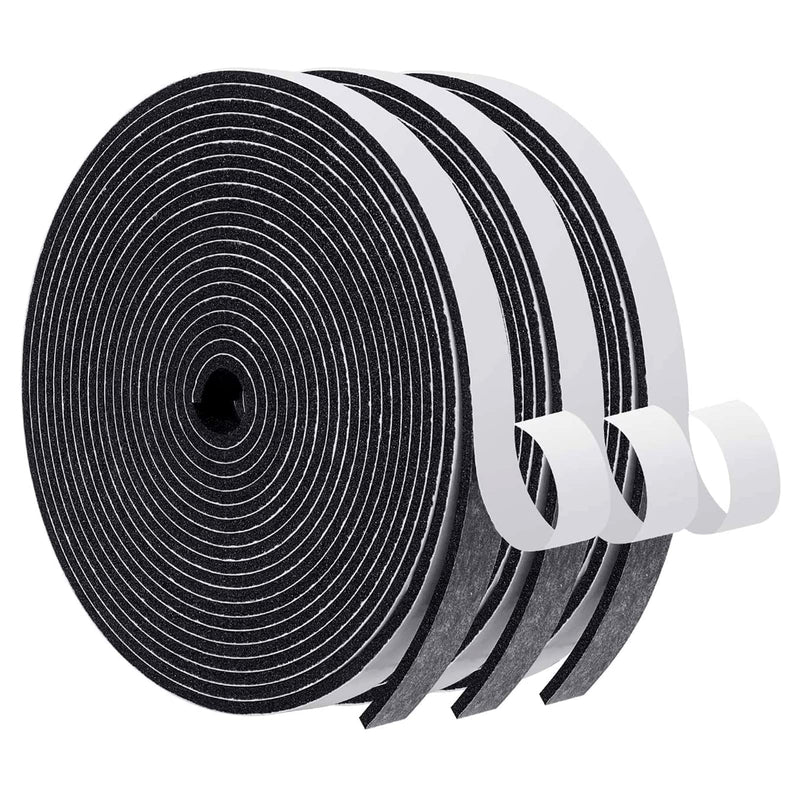 [Australia - AusPower] - MAGZO Weather Stripping Door Seal, 1/2 Inch Wide X 1/8 Inch Thick Adhesive Foam Tape Soundproof Weatherstripping for Windows, 3 Rolls Total 50FT Black 1/2in * 1/8in * 50FT 