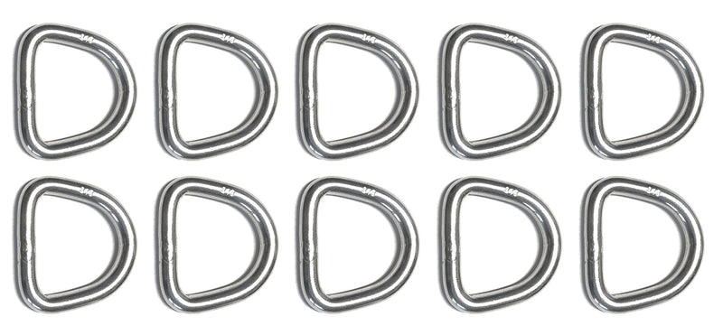 US STAINLESS 10 Pieces Stainless Steel 316 D Ring Welded 5mm x 25mm ID (3/16" x 1") Marine Grade Dee