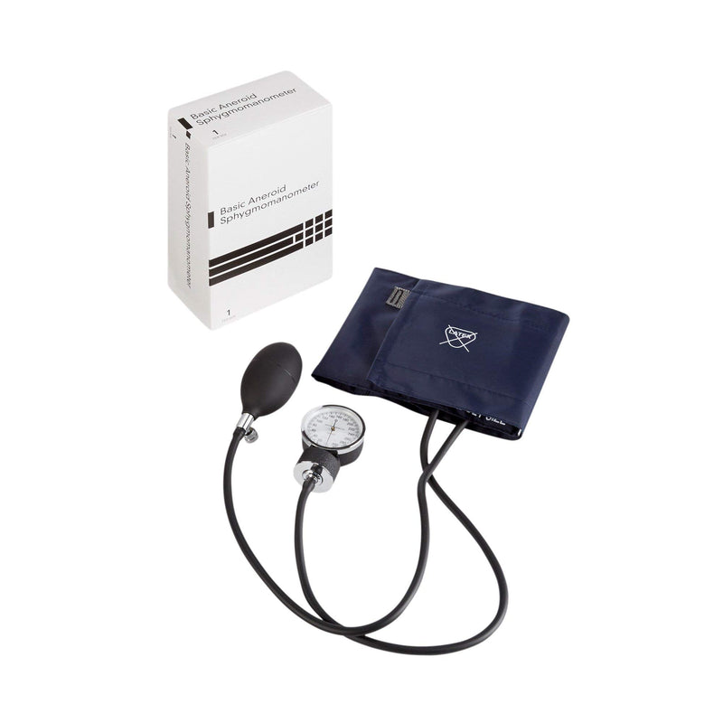 [Australia - AusPower] - McKesson Basic Pocket Aneroid Sphygmomanometer - Blood Pressure Gauge and Cuff, 2 Tubes, for Adults, Navy Blue - Large Cuff, 23 cm to 40 cm, 21.6 in Long Tubes, 1 Count 