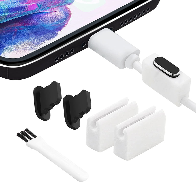 [Australia - AusPower] - Aluminum Dust Plugs (2-Pack) - Compatible with iPhone 14-7, Plus, Max, Pro, iPad, Lightning Port - Incl. Holders & Brush Black 