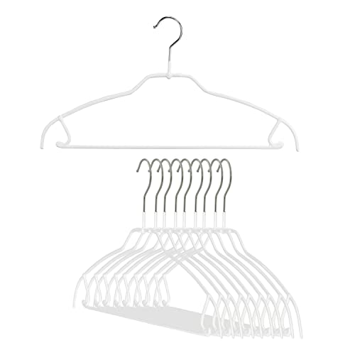 Mawa by Reston Lloyd Silhouette Ultra-Thin Series, Non-Slip Space Saving Shirt Hanger with Pant Bar & Skirt Hooks, Style 42/FTU, White Pack of 10
