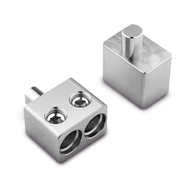 [Australia - AusPower] - DS18 DPIV1/0 Pair of Copper Dual 1/0 Gauge to 1/0 Gauge Amp Input Reducers with Offset Stub - Adapter to Add Two 0 Gauge Terminals to Single Zero Gauge Terminal Input Amplifier 