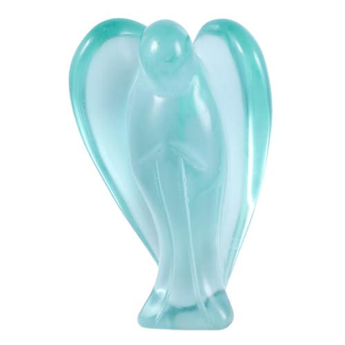 SUNYIK 3" Hand Carved Blue Glass Guardian Angel Figurine Blue Crystal Galss 3 inch
