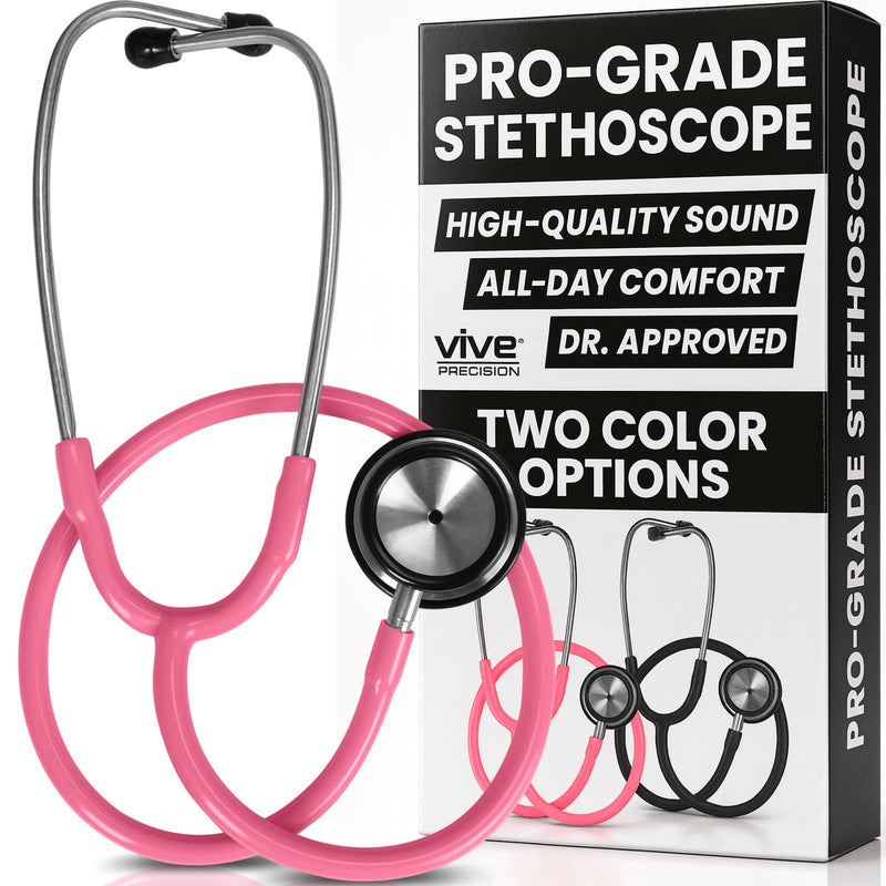 [Australia - AusPower] - Vive Precision Dualhead Stethoscope - Dual Head Diaphragm Bell for Nurses, ER, Cardiology, Veterinary, Fetal Pediatrics Blood Pressure Kit - Double Barrel Chestpiece Device For Doctors, Students 1 Count (Pack of 1) Pink 