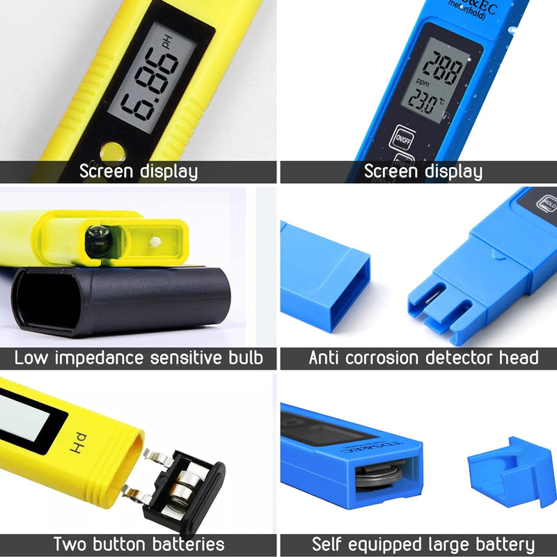 [Australia - AusPower] - VIVOSUN pH and TDS Meter Combo, 0.05ph High Accuracy Pen Type pH Meter ± 2% Readout Accuracy 3-in-1 TDS EC Temperature Meter for Hydroponics, Household Drinking, and Aquarium, UL Certified 