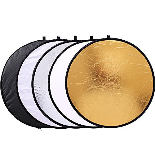 43"/110cm 5-in-1 Light Reflector for Photography Collapsible Multi-Disc Round with Bag - Translucent, Gold, Silver, Black and White for Studio Photography Lighting and Outdoor Lighting 110cm
