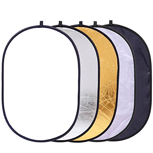 Collapsible 5-in-1 Oval Reflector Diffusers for Photography 23"x35"/60x90cm Multi-Disc Reflectors with Carrying Case for Photo Studio Shooting- Translucent, Gold, Silver, Black and White 60x90cm