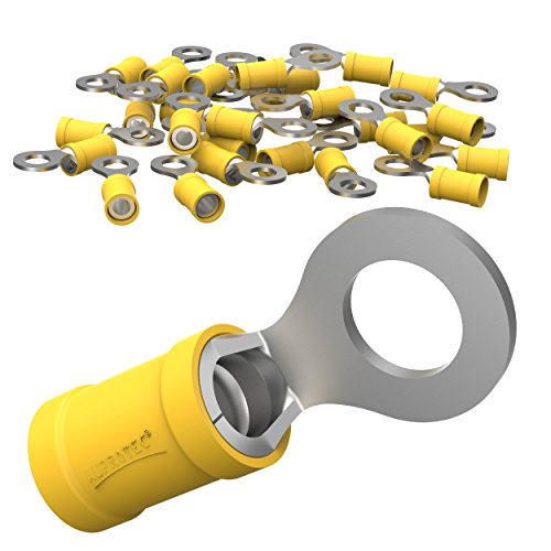 Auprotec Ring Terminals, 0.5 - 6.0 mm² Hole Diameter, M3 - M12 Partially Insulated PVC Crimp Cable Connector Made of Tin-Plated Copper 10 pcs 4 - 6 mm² yellow, M8