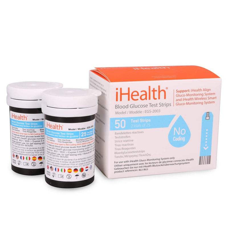 [Australia - AusPower] - iHealth Blood Glucose Test Strips (50 Count), No Coding Blood Sugar Test, Eligible for FSA Reimbursement, Precision Sugar Measurement for Diabetics, Strips Work Only in iHealth Glucose Meters Multicolor 