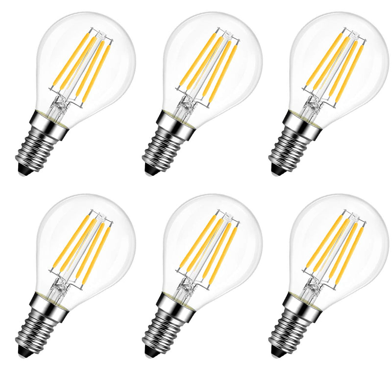 LVWIT E14 LED Bulb P45 Droplet Shape, 4W (replaces 40W), 2700K Warm White Filament Bulb Ultra Bright 470 lm, Mini Globe, Rustic Bulb Filament LED Clear, Pack of 6