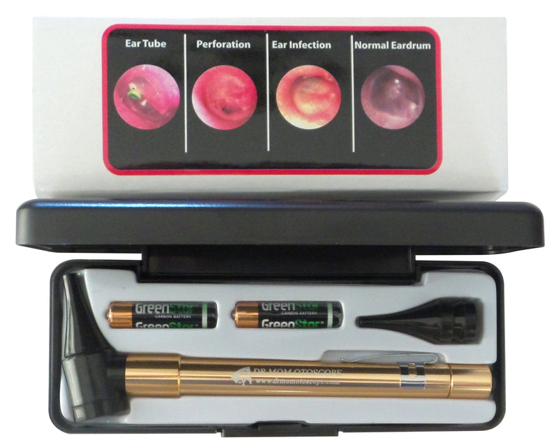 [Australia - AusPower] - Hard CASE - Third Generation Dr Mom Slimline Stainless LED Pocket Otoscope Now Includes True View Full Spectrum LED and Pocket Clip in Hard Plastic case for Travel - Gold 