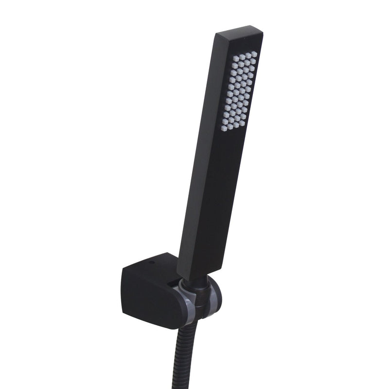 Square Solid Brass Hand Held Shower Head With Wall Connector Holder and Hose Set Matte black
