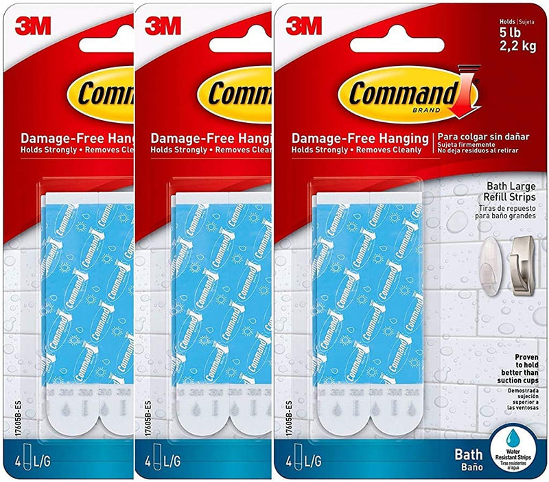 Command Plastic Large Water-Resistant Refill Strips, 12-Strip Clear 12 Large Strips