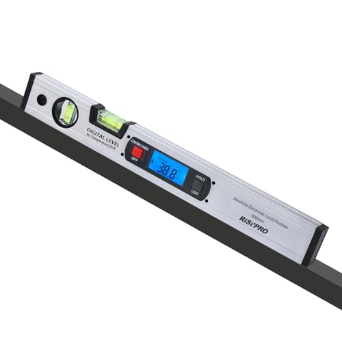 Inclinometer, RISEPRO Digital Inclinometer Angle Finder Gauge Spirit Level Upright Magnet 360° Range 416mm Long with Backlight 82112 S Silver