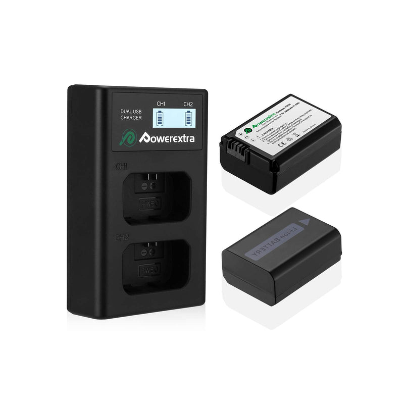 [Australia - AusPower] - Powerextra 2 Pack Replacement NP-FW50 Battery & Smart LCD Display Dual Channel Charger for Sony Alpha a6500, a6300, a6000, a7, a7s, a5100, a5000, a7r, a7 ii Cameras 