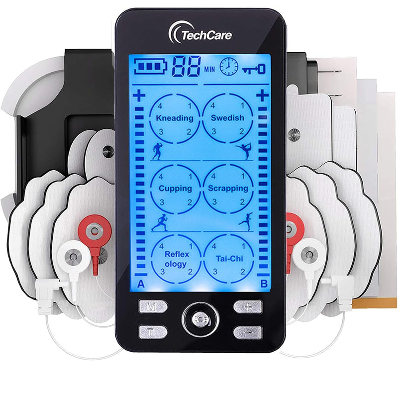 [Australia - AusPower] - Tens Unit Plus 24 Rechargeable Electronic Pulse Massager Machine Multi Mode Device with All Accessories [New Model] Black 