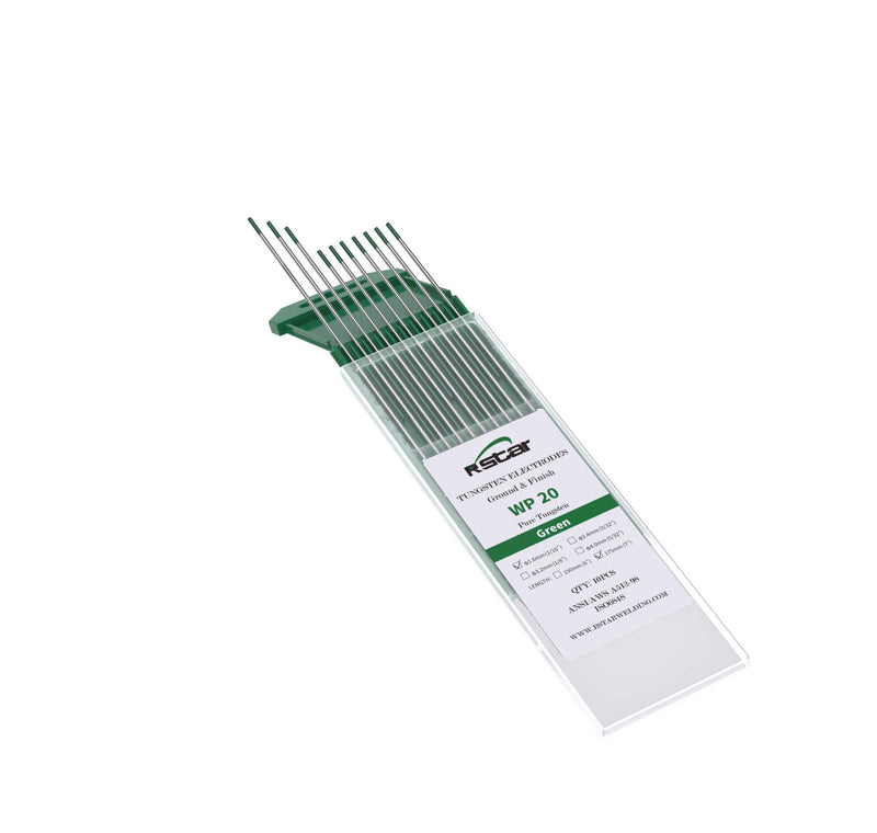 Rstar TIG Welding Tungsten Electrodes Pure Tungsten 1/16” x 7” (Green, WP) 10-Pack 1/16” x 7”