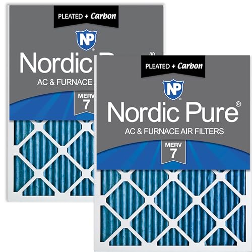 Nordic Pure 10x10x1 pleated MERV 7 carbon furnace filters, 2-pack in white frame and pleated surface