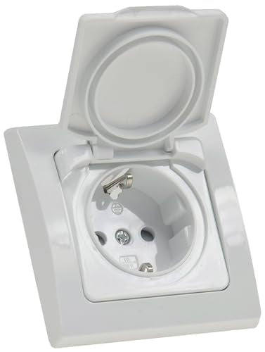 ChiliTec Delphi IP44 Flush-Mounted Socket, White | 250V 16A Protective Contact, Hinged Cover with Seal, Suitable for Indoor and Outdoor Use, Increased Contact Protection, Ideal for Bathrooms and Kitchens