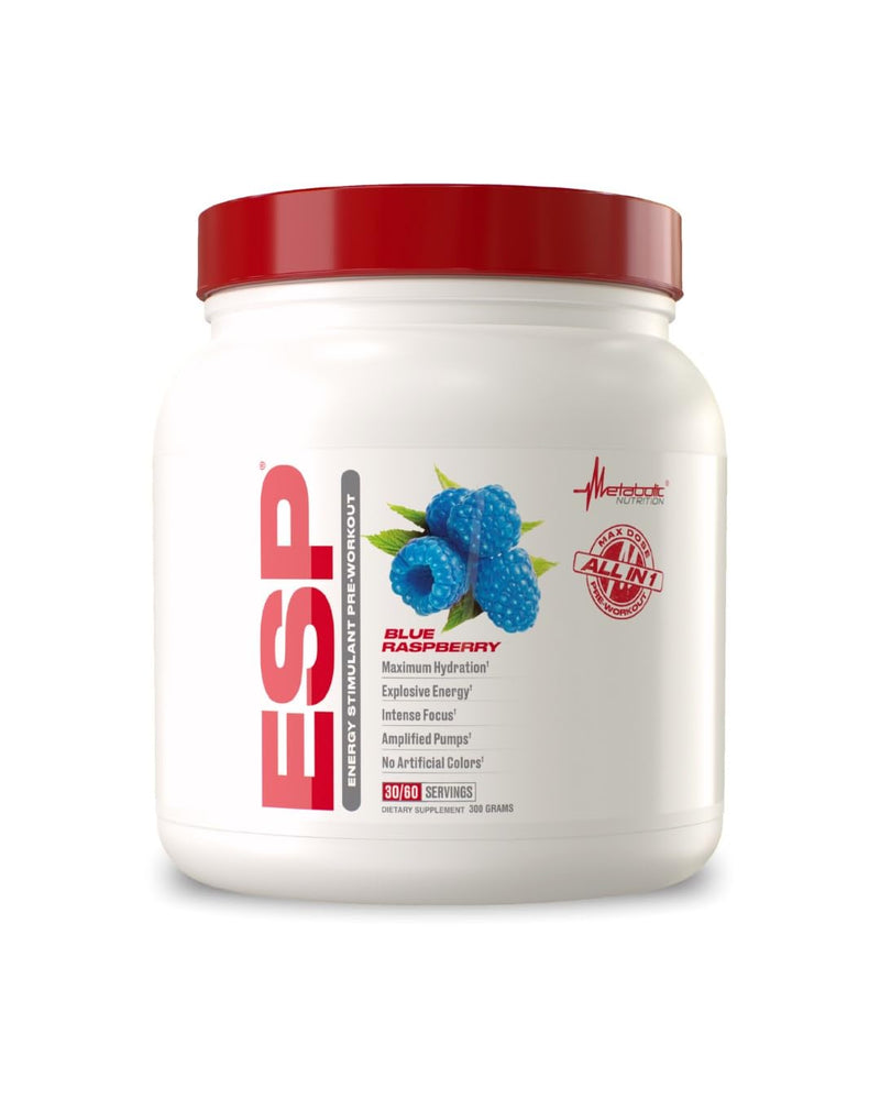 [Australia - AusPower] - Metabolic Nutrition | ESP - Stimulating Pre Workout, Pre Intra Workout Supplement | Energy & Endurance Stimulating | Natural, Safe & Mental Focus | Blue Raspberry, 300 Grams (90 Servings) 